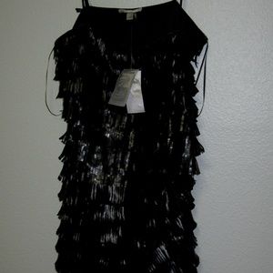 Black Fringed Leather Minidress or Long Shirt